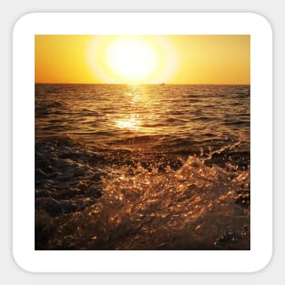 Cute ocean view fishing boat sunset Sticker